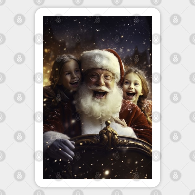 Santa Claus with two girls posing for picture - Christmas Design Sticker by Maverick Media